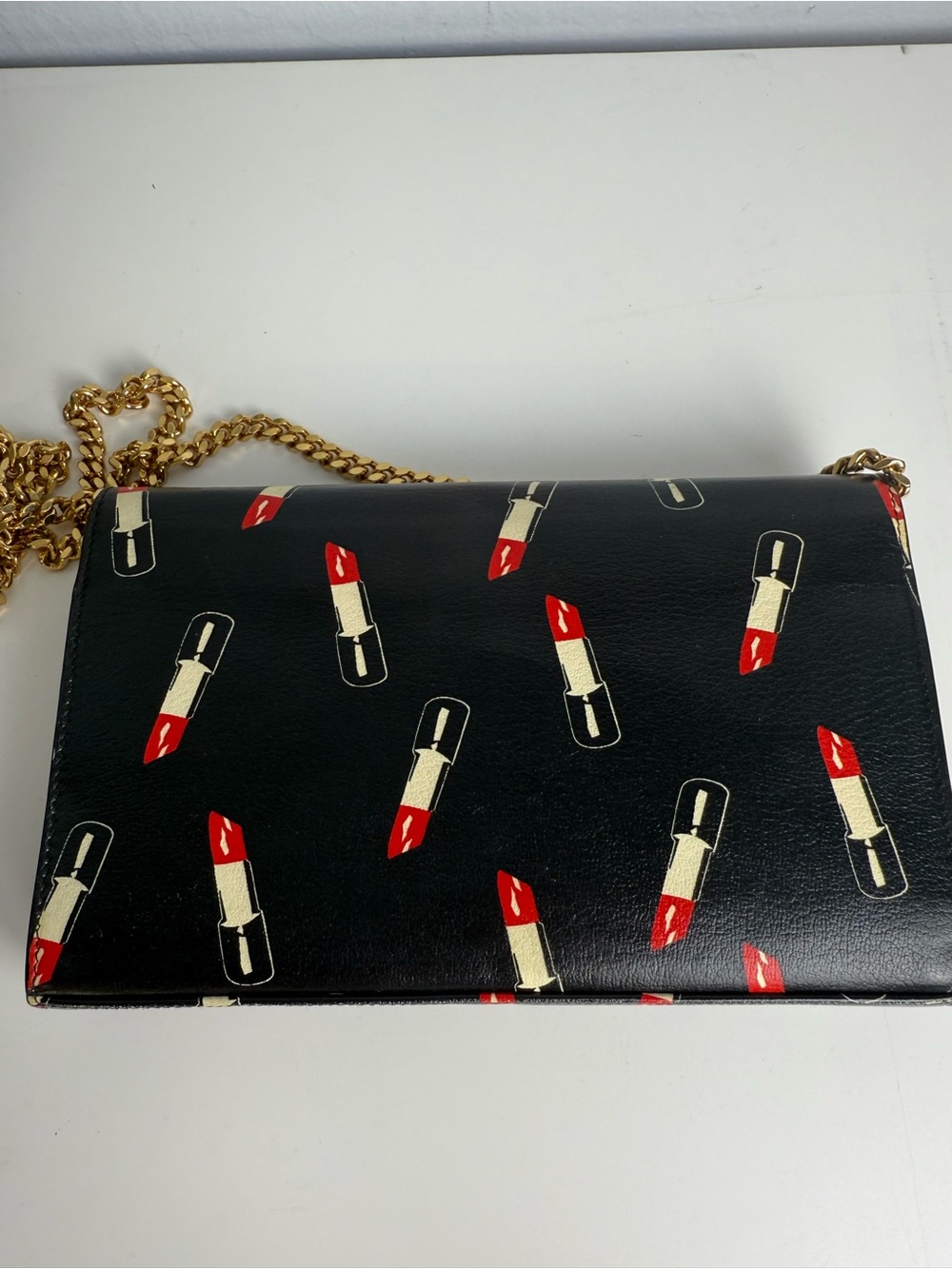 YSL Saint Laurent Black Leather Lipstick Wallet on Chain - Picture 8 of 12